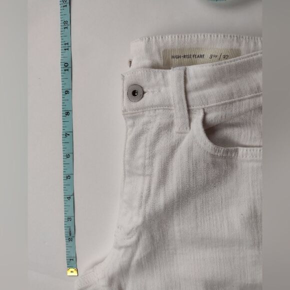 Pilcro and the Letterpress High Rise Flare White Jeans Denim Size 27 Fray Hem - Picture 11 of 13